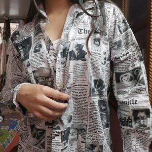 Newspaper Print Shirt For Women