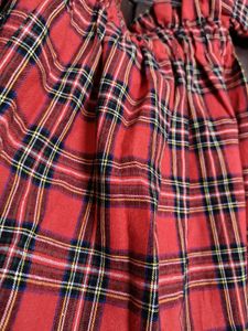 Girl Red Off Shoulder Elastic Plaid Top