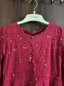 Maroon Dress with Sheer Sleeves