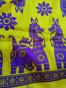Vintage Grapic Dear And Carrige Silk Saree