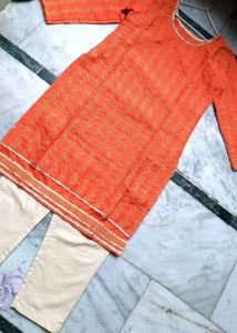 Orange Embroidered Kurta Set