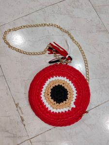 Red Evil Eye Crochet Bag