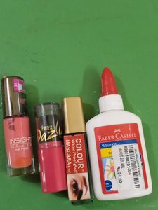 Lipstick, Mascara, Nail polish And White Glue