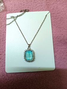 Aquamarine Blue Zircona Silver Necklace
