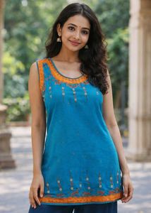90s bollywood teal hand embroided kurti