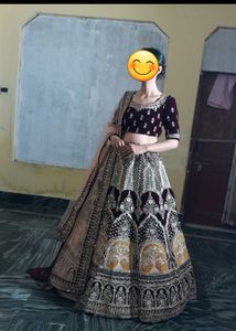 Elegant Maroon Velvet Lehenga Choli
