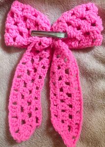 Pink Crochet Hair Bow