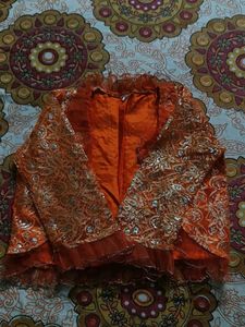 Orange Floral Dress With Jacket For Girls