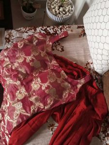 Padded Maroon & Gold Kurta Set