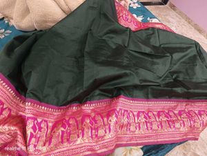 Elegant Green &amp; Pink Silk Saree