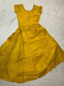 Yellow Floral Cotton Anarkali Kurta With Dupatta