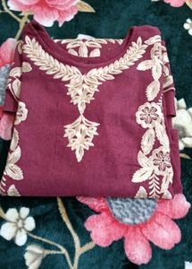 Embroidered Maroon Kurta Set