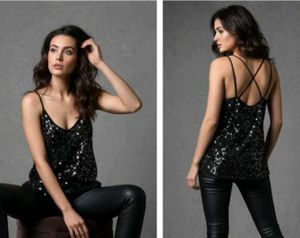 Black Sparkling Sequin Cami Top