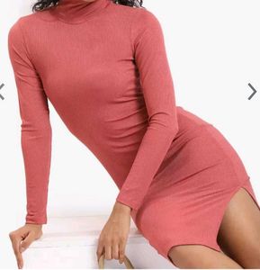 Turtleneck Ribbed Bodycon Dress
