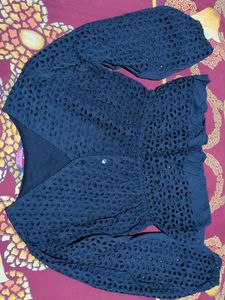 Elegant Navy Blue Eyelet Top