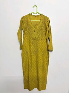 Embroidered Olive green Kurti