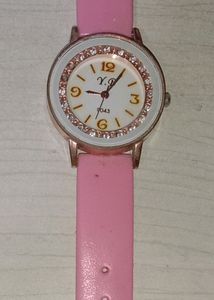 Y.B Round Diamond Pink Analog Watch ||