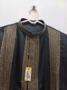 Silk Kurta Chudidar Set (Black With Work)