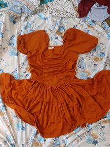 Orange Puff Sleeve Mini Dress