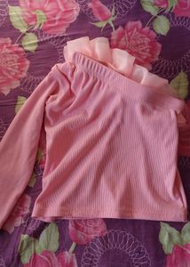 One Shoulder Pink Top