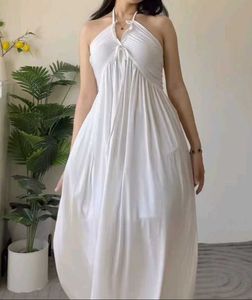 White Halter Maxi Dress