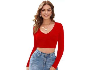 Red Cropped Long Sleeve Top