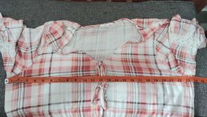 Pink Plaid Lace Trim Peasant Top