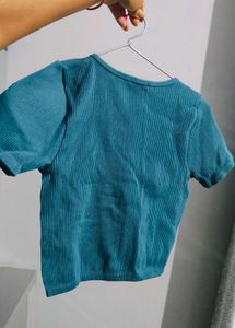 Teal Ribbed Crop Top