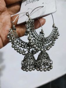 Chandbali Oxidised Jhumka Set
