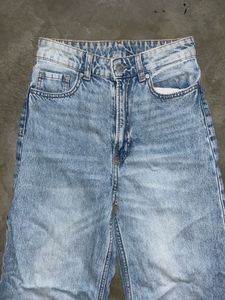 H&amp;M High-Waist Wide-Leg Light Blue Denim Jeans