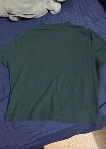 Green Ribbed Mock Neck Top