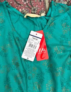 Elegant Teal Printed Dress SIZE M