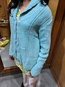 Blue Knitted Cardigan winter wear women