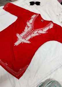 Red Embroidered short kurti ❤️