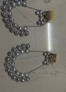 Elegant Silver Kundan Ear Chain&amp;earings(set Of 2)