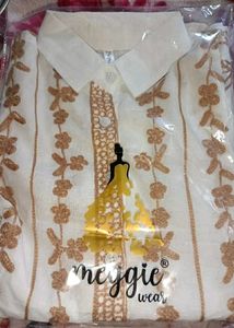 BRAND NEW EMBROIDERY WHITE BROWN SHIRT