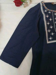 Elegant Navy Blue Kurti | Embroidered Neck | New