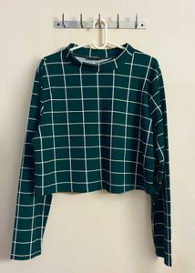 Green Grid Coord Set Cropped Top + Skirt