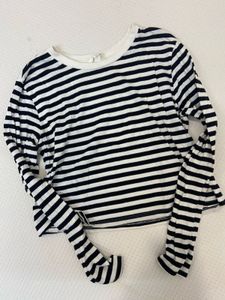 Black & White Striped Fitted Crop Full Sleeves