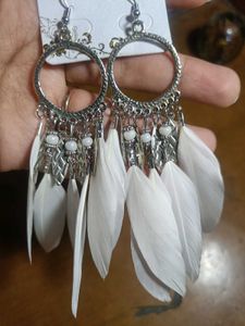 White Feather Earrings