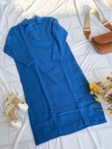 Blue Knit Midi Dress