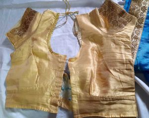 Blue &amp; Gold Sari with Blouse