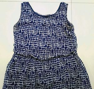 Navy-White Printed Sleeveless Dress
