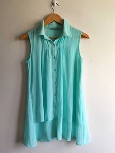Aqua Sleeveless And Multi Color Top