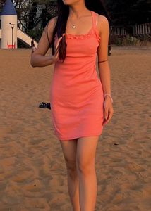 Coral Lace Trim Cami Dress