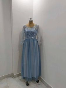 Elegant Light Blue Floral Dress