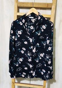 Floral Black Cotton Shirt Size-38