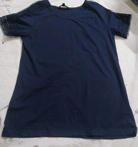 Navy Blue Tunic with Crochet Sleeves