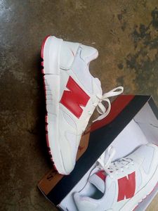 New Balance White &amp; Red Sneakers