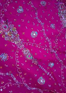 Hot Pink Embellished Sari Fabric